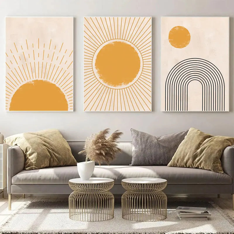 Boho Wall Art Canvas Painting Sun Moon Plants