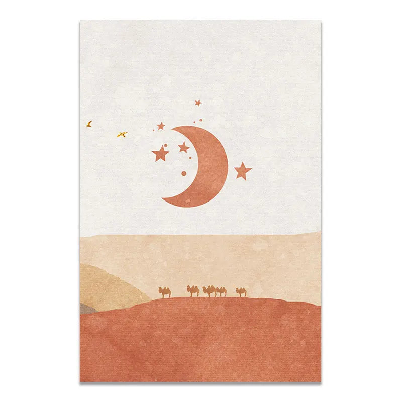 Abstract Landscape Sun and Moon Scene Boho