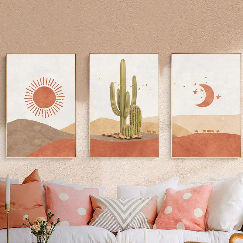 Abstract Landscape Sun and Moon Scene Boho