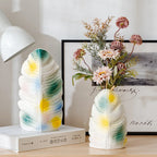 Norév Modern Ceramic Vase with Banana Leaf Pattern Colorful Abstract Glaze