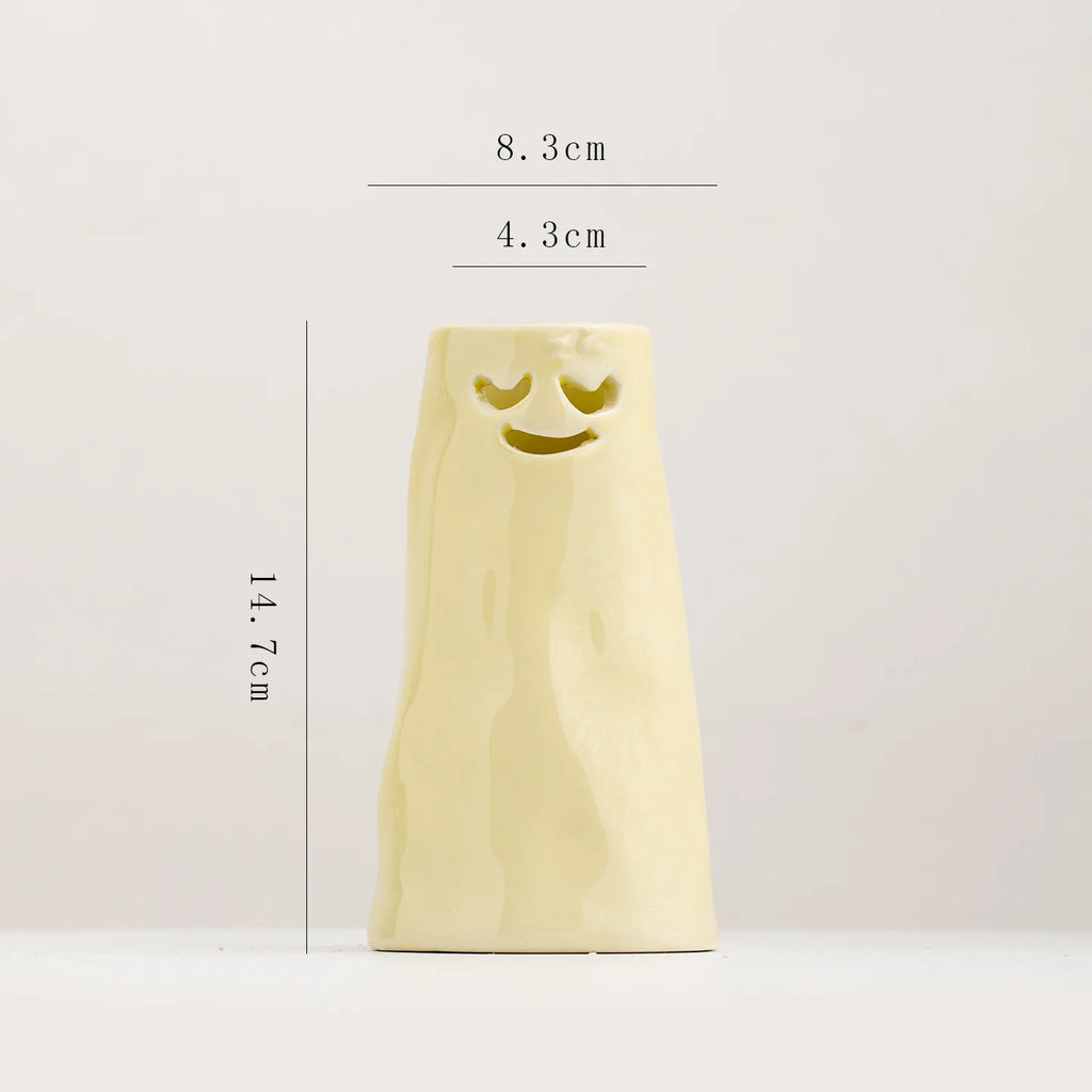 Norév Cream Yellow Ceramic Bud Vase with Funny Face