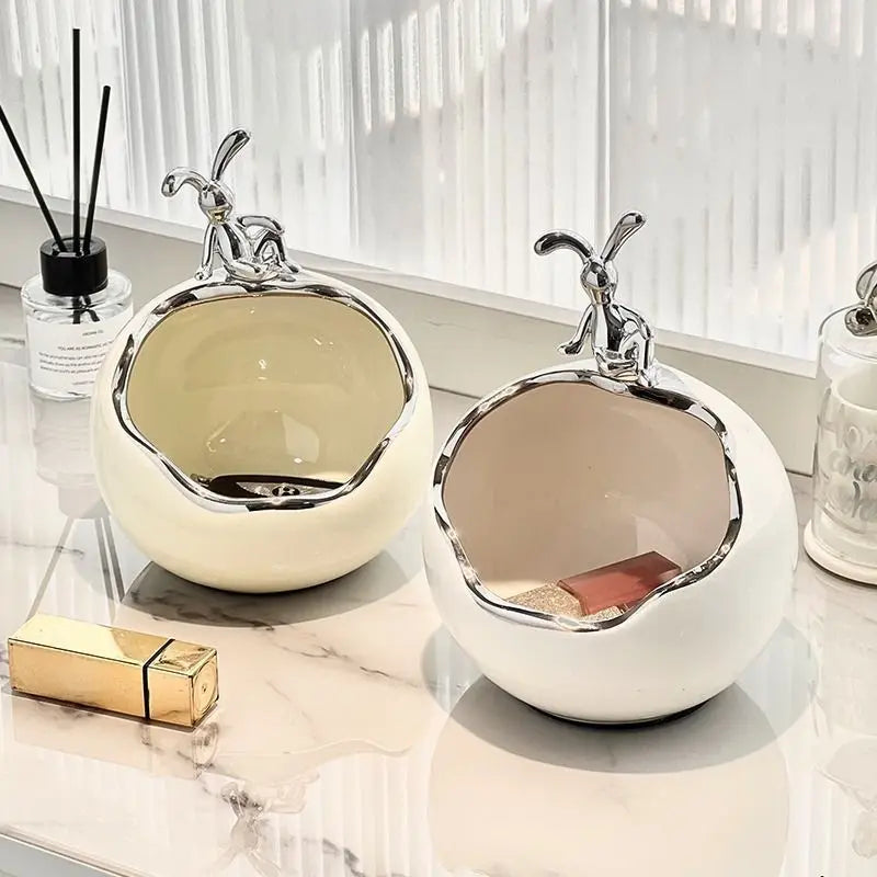 Norév Ceramic Bunny Tray Statue Key Holder Candy Bowl Jewelry