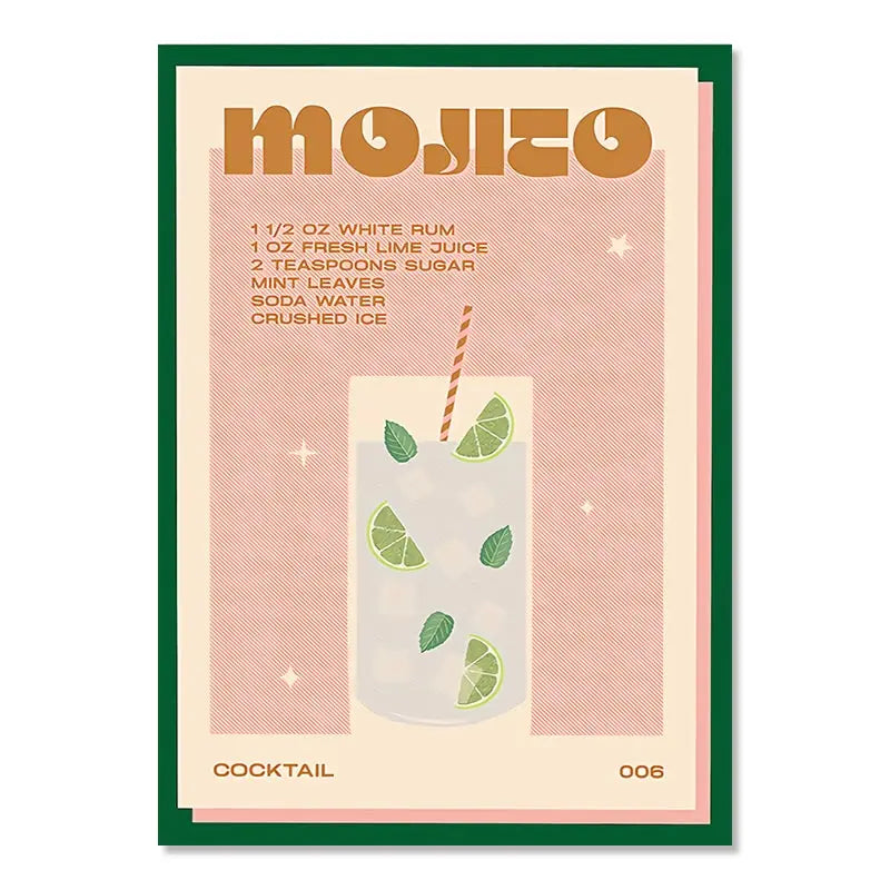 Cocktail Mojito Juice Drinks Bar Vintage Wall Art