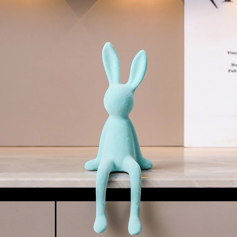 Norév Flocked Resin Bunny Statue Velvet Touch Rabbit