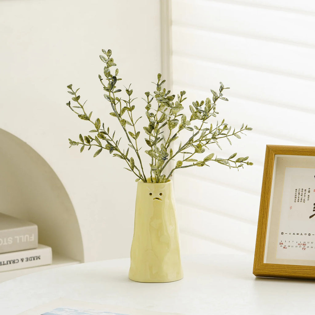 Norév Cream Yellow Ceramic Bud Vase with Funny Face