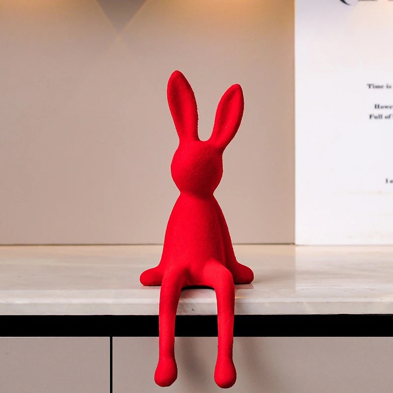 Norév Flocked Resin Bunny Statue Velvet Touch Rabbit
