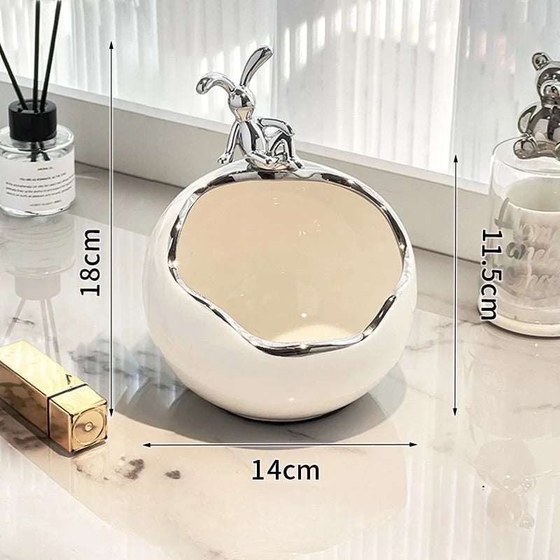 Norév Ceramic Bunny Tray Statue Key Holder Candy Bowl Jewelry