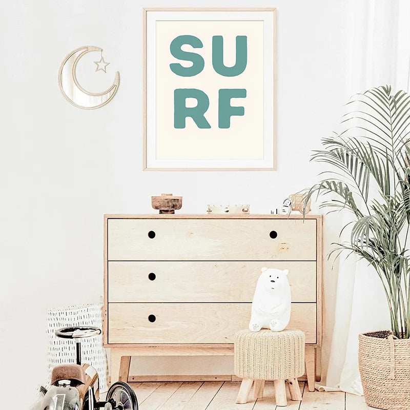 Nordic Minimalist Poster Surfing Sun Waves Print