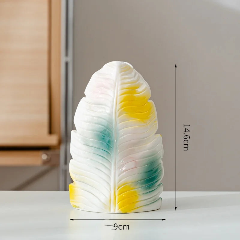 Norév Modern Ceramic Vase with Banana Leaf Pattern Colorful Abstract Glaze