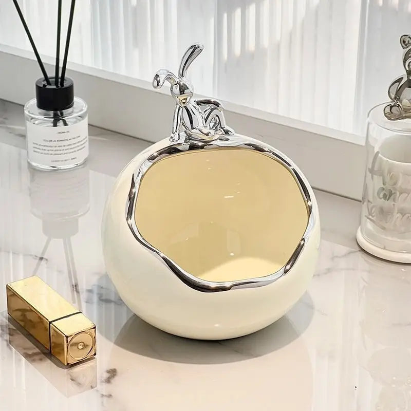 Norév Ceramic Bunny Tray Statue Key Holder Candy Bowl Jewelry