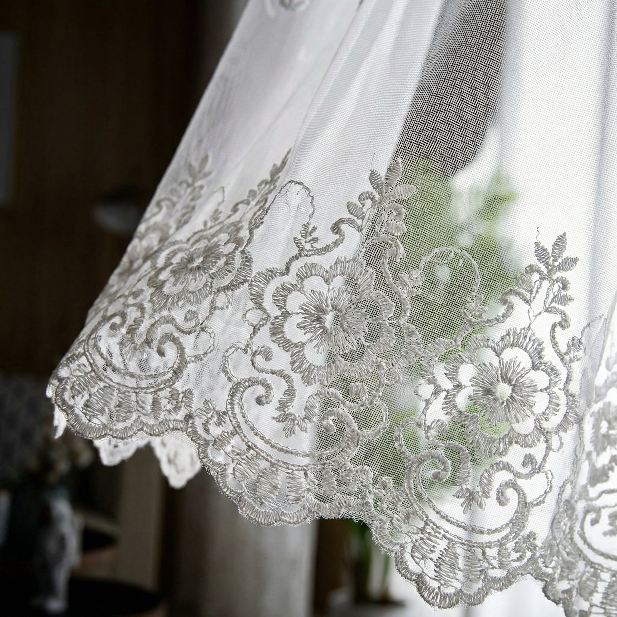 Embroidered Sheer Lace Curtain Panel