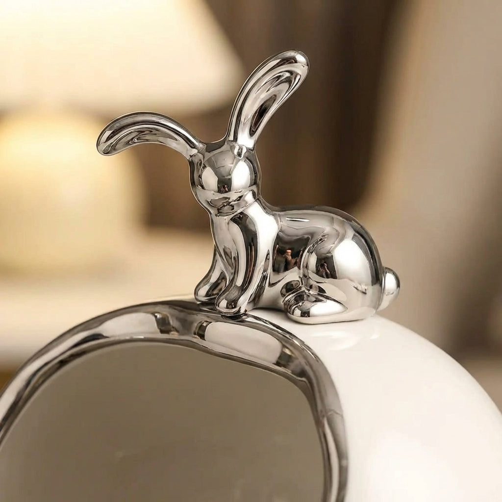 Ceramic Bunny Storage Bowl with Silver Accent