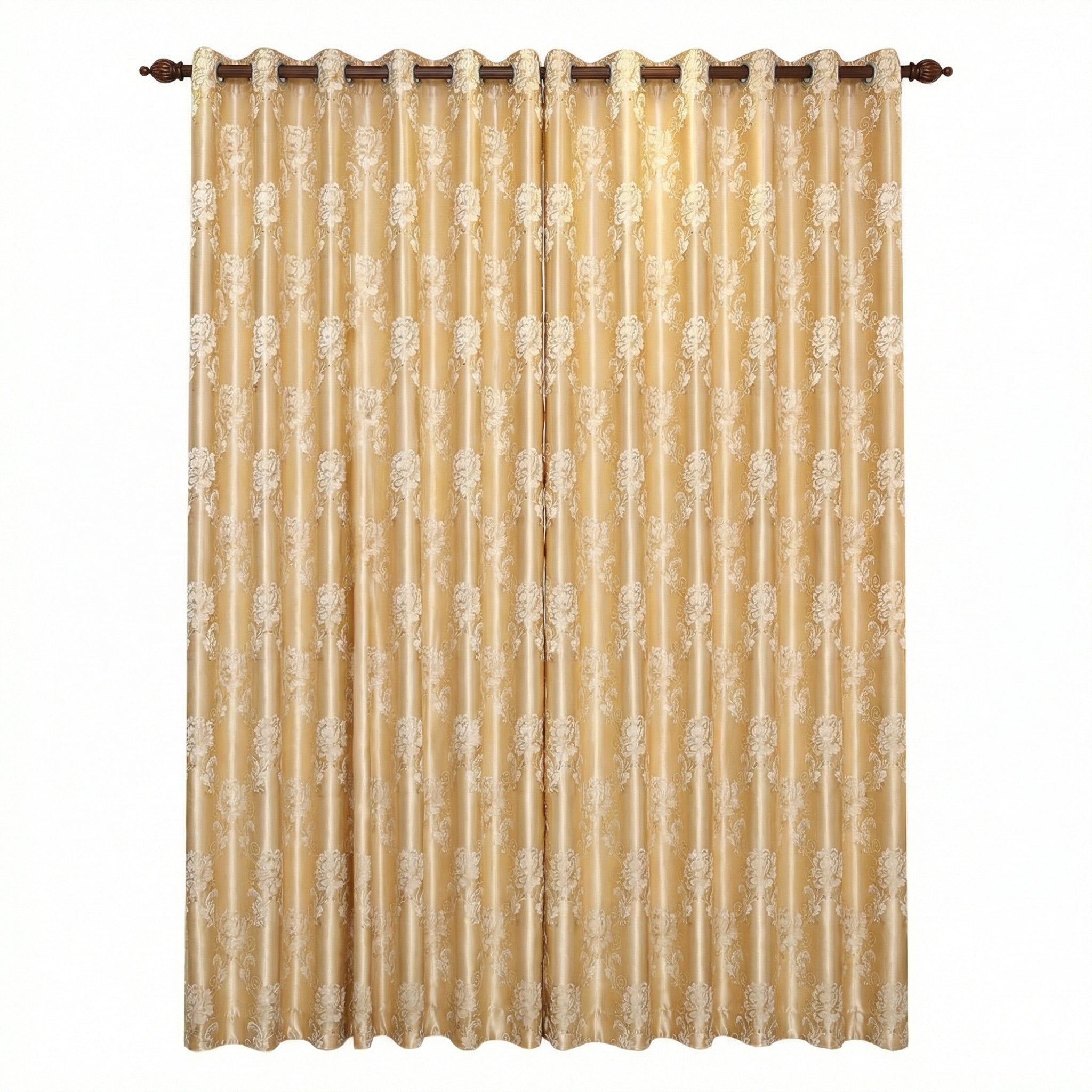 Golden Jacquard Floral Curtain Panel