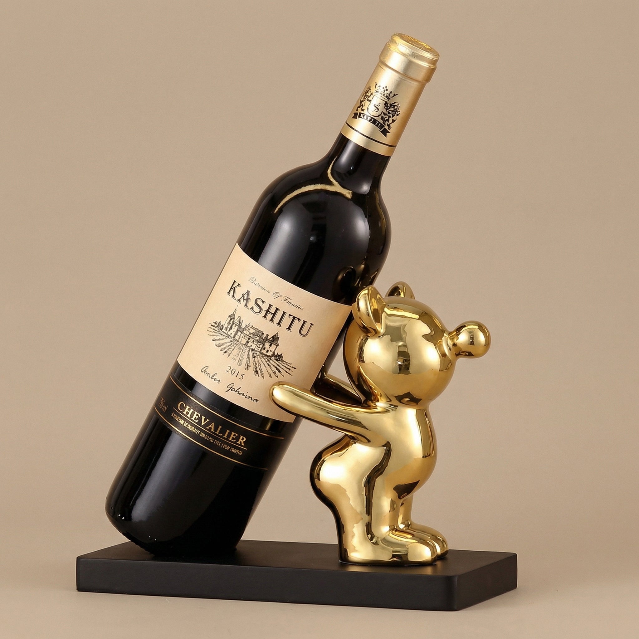 Sculptural Bear Wine Bottle Holder with Metallic Finish