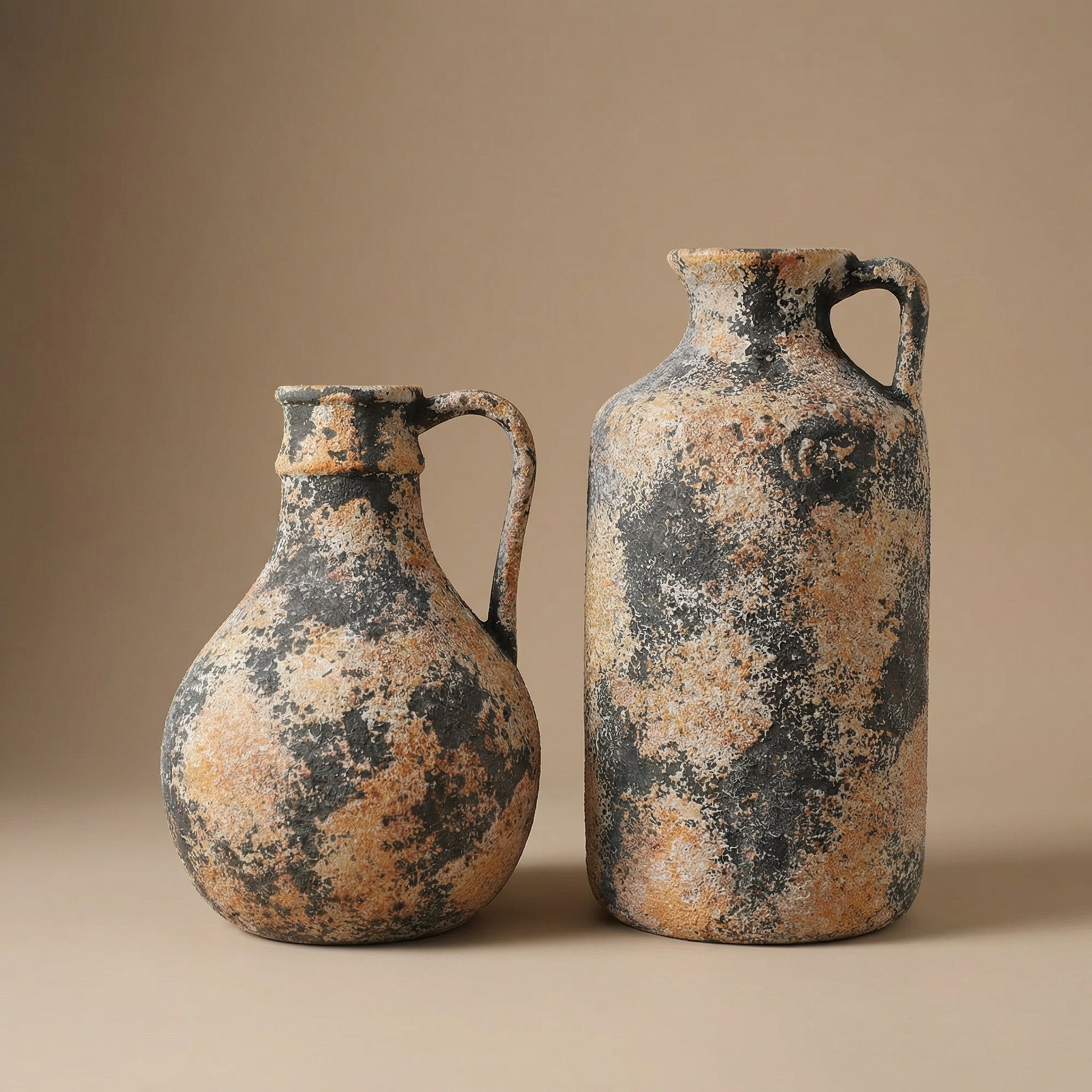 Distressed Stoneware Tabletop Vase with Handle